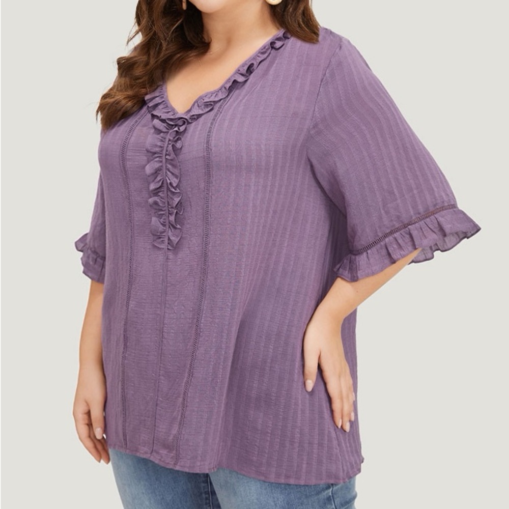 BloomChic Purple Ruffle V Neck Top Plus Size 3X